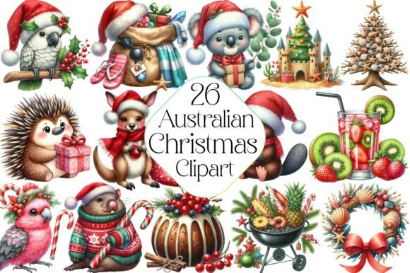 Australian Christmas Clipart for Brand Identity and Illustrations