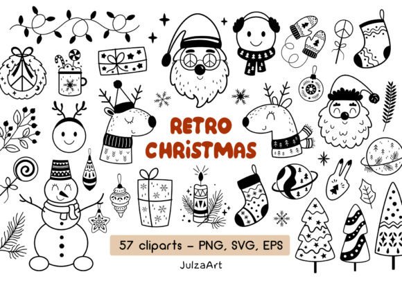 Black and White Retro Christmas Clipart