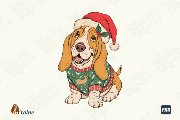 Christmas Basset Hound PNG Festive Dog Illustrations