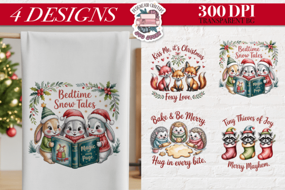Christmas Cute Animals 4 Designs PNG