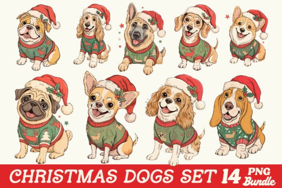 Christmas Dogs PNG Bundle Dog Breeds Set for Illustrations