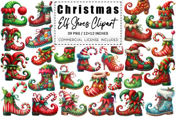 Christmas Elf Shoes Clipart for Brand Identity and Illustrations