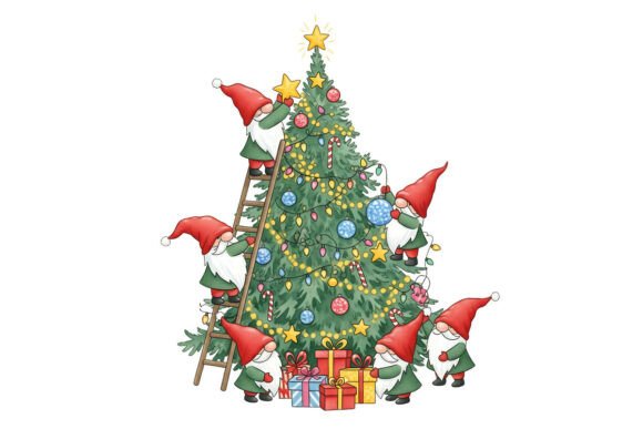 Christmas Gnome Decorating Tree PNG Review