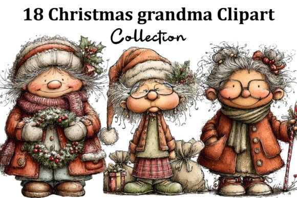 Christmas Grandma Clipart for Modern Illustrations