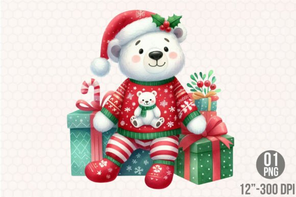 Christmas Pajama Polar Bear PNG Illustrations