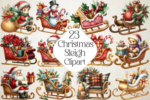 Christmas Sleigh Sublimation Clipart in Illustrations