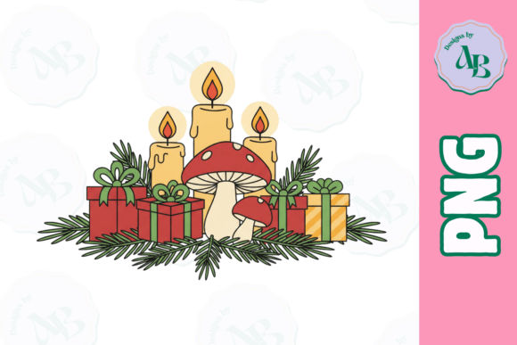 Cottagecore Christmas Candles PNG: Cozy Illustrations for Holiday Branding