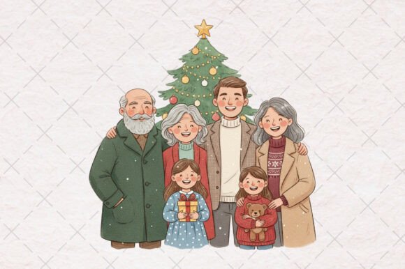 Cute Christmas Family PNG for Real Embroidery Projects