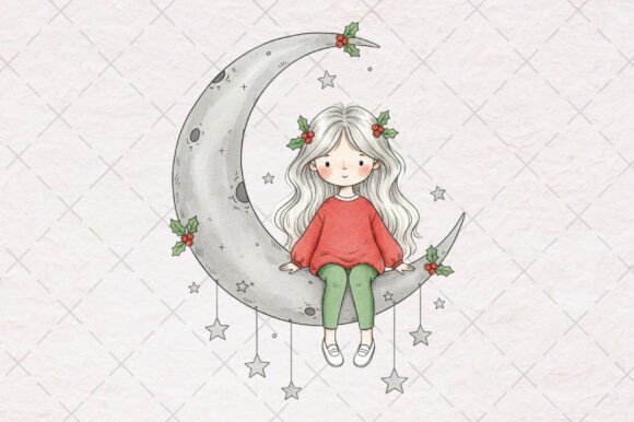 Cute Christmas Holly Girl PNG: Festive Illustrations for Handmade Creators