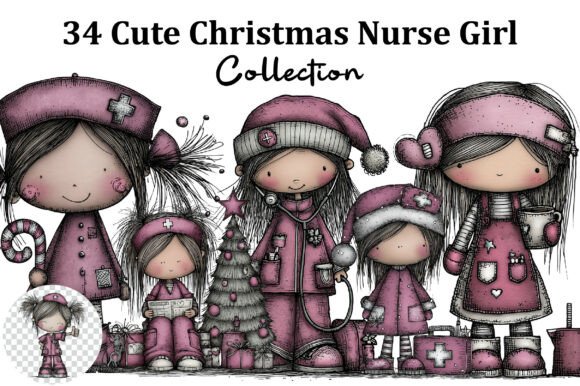 Cute Christmas Nurse Girl Clipart for Illustrations