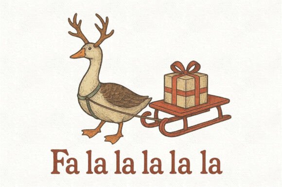 Fa La La Vintage Christmas Goose PNG Illustrations