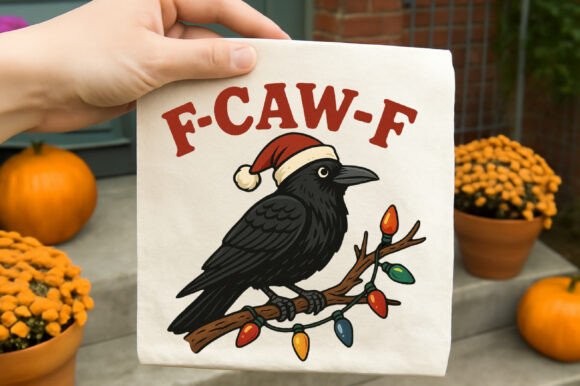 Funny F-CAW-F Raven Christmas PNG for Illustrations