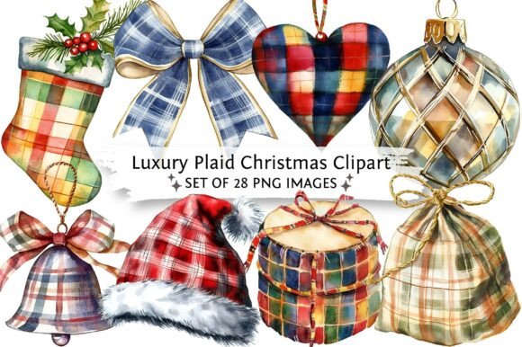 Luxury Plaid Christmas Clipart for Seasonal Illustrations