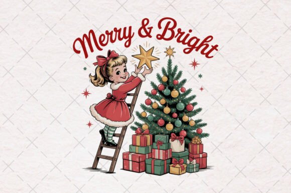 Merry Bright Vintage Christmas PNG: Illustrations for Brand Design