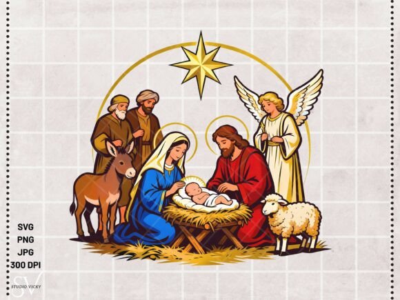 Nativity Scene PNG Christmas Manger SVG: Illustrations for Branding