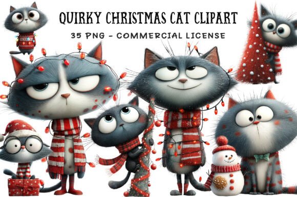 Quirky Christmas Cat Clipart Bundle for Festive Illustrations