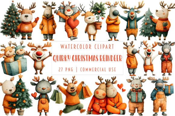 Quirky Christmas Reindeer Clipart