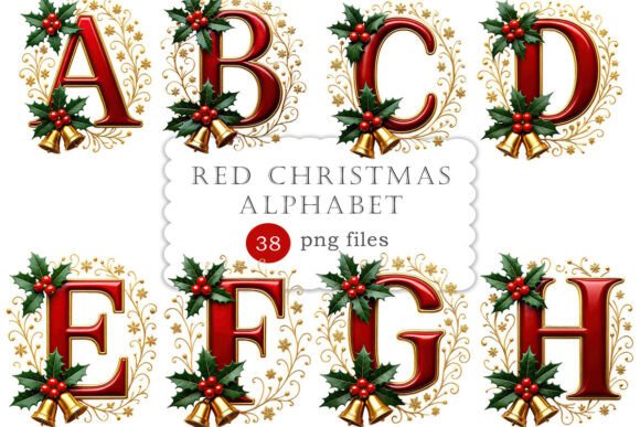 Red Christmas Alphabet Clipart PNG