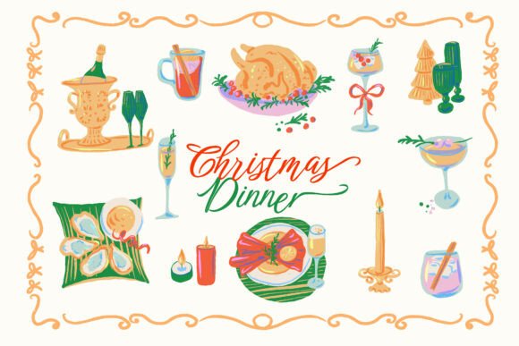 Review: Festive Hand-Drawn Christmas Dinner Embroidery Design