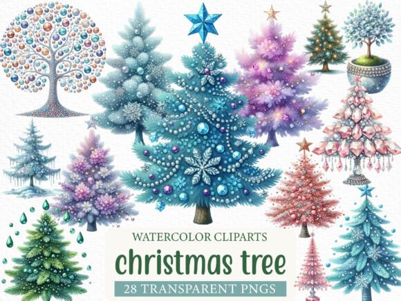 Rhinestone Christmas Tree Clipart for Modern Illustrations
