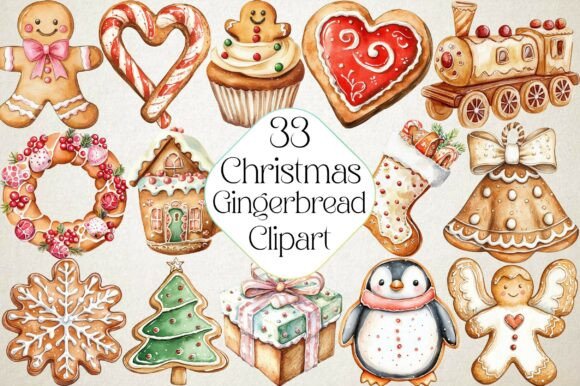 Watercolor Cute Christmas Gingerbread Illustrations for Branding