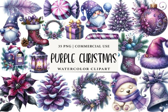 Watercolor Purple Christmas Clipart Review