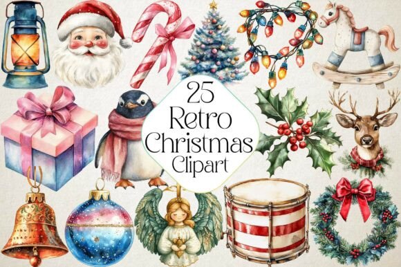 Watercolor Retro Christmas Clipart: Freebies for Brand Storytelling