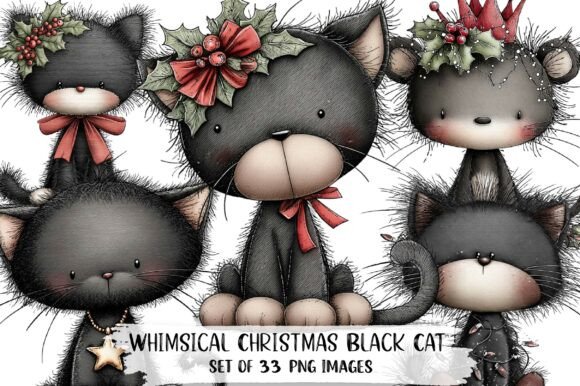 Whimsical Christmas Black Cat Clipart Review