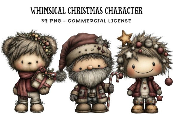Whimsical Christmas Character Clipart for Illustrations