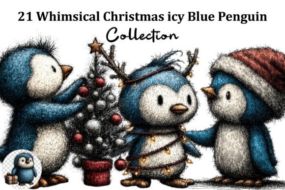Whimsical Christmas Icy Blue Penguin Freebies Review